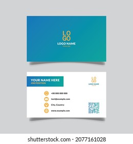 modern business card with minimal concept, gradation style, blue and green combined color, vector design graphic