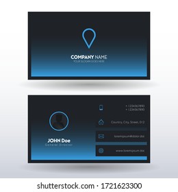 Modern Business Card With Place For Logo Or Photo. Black And Blue Colors. Vector Template