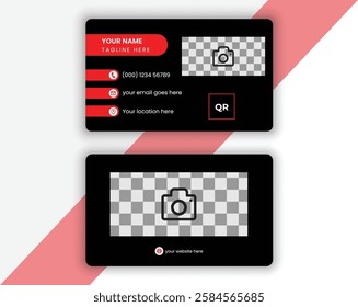  Modern business card print templates, double-sided business card design template, Creative and clean corporate business card , Luxury and elegant business card design template. Black and red color.