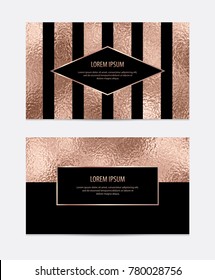 Modern Business Card With Rose Gold Texture, Geometric Frame.