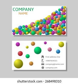 Modern Business Card with Sample Text, Company Logo and abstract colorful balls. Vector illustration.