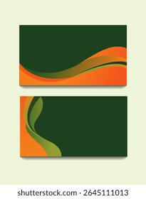 Modern business card template with abstract flowing shapes in dark green and orange gradient. Clean, professional design for corporate identity and personal branding.