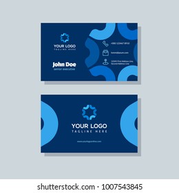 Modern business card template blue colors. Flat design vector abstract creative