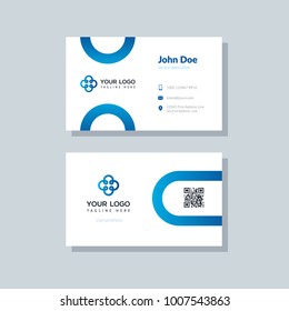 Modern business card template blue colors. Flat design vector abstract creative