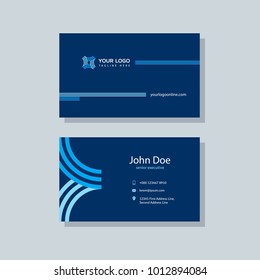 Modern business card template blue colors. Flat design vector abstract creative