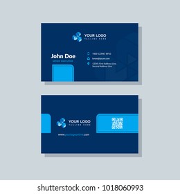 Modern business card template blue colors. Flat design vector abstract creative geometric background.