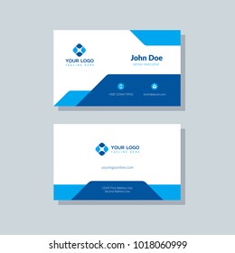 Modern business card template blue colors. Flat design vector abstract creative geometric background.