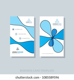 Modern business card template blue colors. Flat design vector abstract creative geometric background.