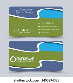 Modern business card template.  Blue and green vector.