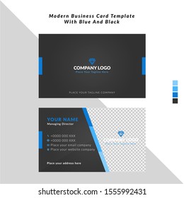 Modern business card template with blue and black