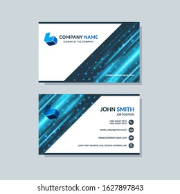 Modern business card template blue colors. Flat design vector abstract creative geometric background.