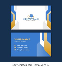 Modern business card template with blue and golden shape
