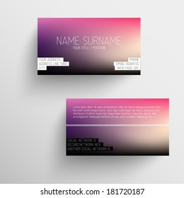 Modern business card template with blurred background and white text
