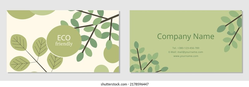 Modern business card template with contacts and company information for eco bio food and healthy goods. Element of personal brand identity concept
