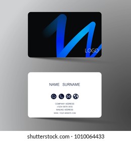 Modern business card template design. With inspiration from the abstract. Contact card for company. Two sided black and blue on the gray background. Vector illustration. 
