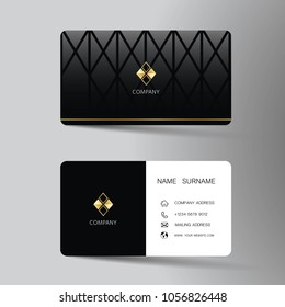 Modern business card template design. Contact card for company. Two sided black and white on the gray background. Vector illustration. 