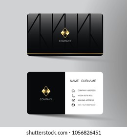 Modern business card template design. Contact card for company. Two sided black and white on the gray background. Vector illustration. 