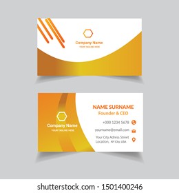 Modern business card template design. With inspiration from the abstract. Contact card for company. Two sided gold and white on the white background. Vector illustration.