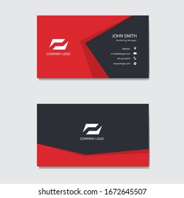 Modern business card template design. Red background. Vector illustration.