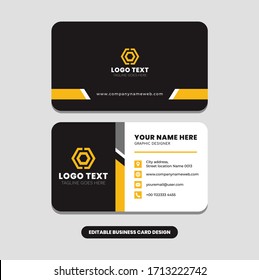 Diseño moderno de plantillas de tarjetas de visita. Tarjeta de contacto para la empresa. diseño de tarjetas de visita editable. Diseño de vectores. amarillo y negro.