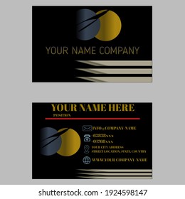 Modern business card template design. With inspiration from the abstract. Contact card for companies. Two sides black and gold on gray background. Vector illustration.