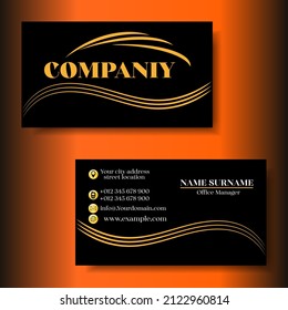 Modern business card template design. Company contact card. A two-sided image of a business card with a logo and contact details. Vector illustration.