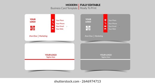 Modern business card template design, fully editable and ready to print, with white and gray color variations.