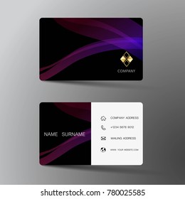 Modern business card template design. With inspiration from the abstract. Contact card for company. Two sided black and purple on the gray background. Vector illustration. 