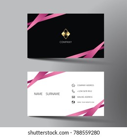 Modern Business Card Template Design. With Inspiration From The Abstract. Contact Card For Company. Two Sided Black And Pink On The Gray Background. Vector Illustration. 