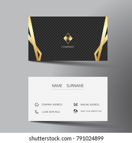 Modern business card template design. With inspiration from the abstract. Contact card for company. Two sided black and gold on the gray background. Vector illustration. 