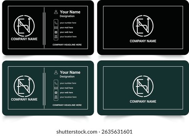 Modern business card template design.Modern Business Card with Two Sides. Contact card for company in green and black style. Vector illustration EPS 10.