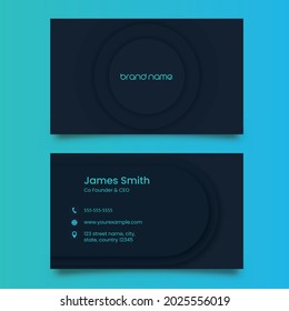 Modern Business Card Template With Double-Side In Dark Teal Blue Color.