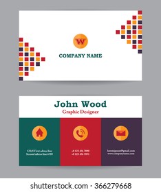 Modern Business card template in flat design. Abstract light background. Personal plain business card template design of designer with calling elements / icons Vector graphic visiting card print blank