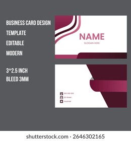 Modern business card template fully editable layout with front and back sides, ideal for personal, corporate, or creative professional branding. Clean, minimalist style in 3 x 2.5 inch size  3mm bleed