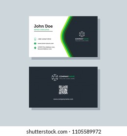 Modern business card template green colors. Flat design vector abstract creative geometric background.