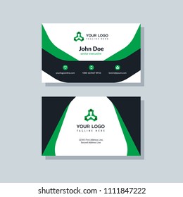 Modern business card template green colors. Flat design vector abstract creative geometric background.