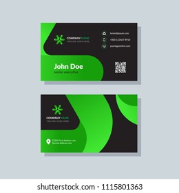 Modern business card template green colors. Flat design vector abstract creative geometric background.