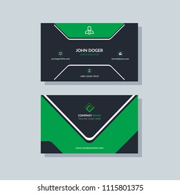 Modern business card template green colors. Flat design vector abstract creative geometric background.