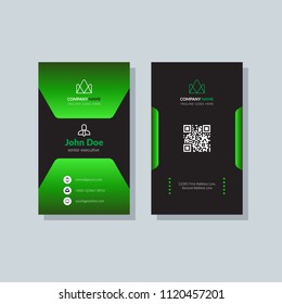 Modern business card template green colors. Flat design vector abstract creative geometric background.