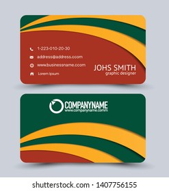 Modern business card template.  Green, red, and orange vector.
