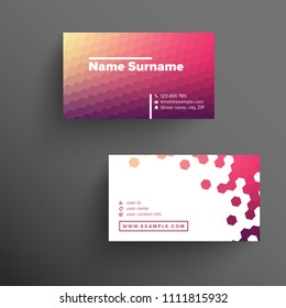 Modern business card template with hexagons background and white text