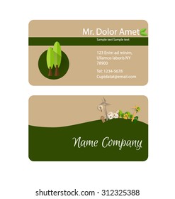 Modern business card template with nature background. Vector illustration.