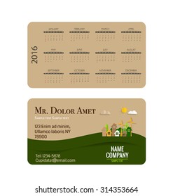 Modern business card template with nature background. Vector illustration.