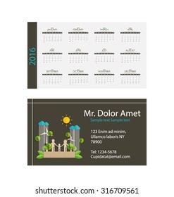 Modern business card template with nature background. Vector illustration.