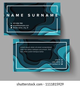 Modern business card template with papercut effect background and white text