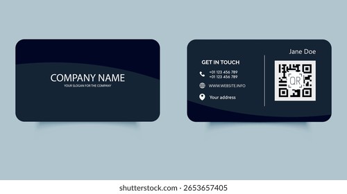 Modern Business Card Template with QR Code and Contact Icons