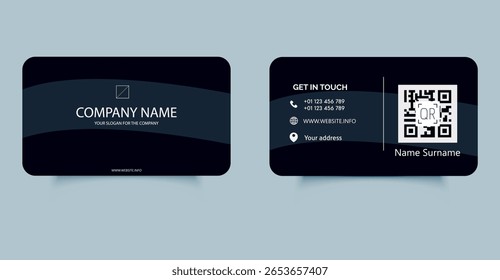 Modern Business Card Template with QR Code and Contact Icons