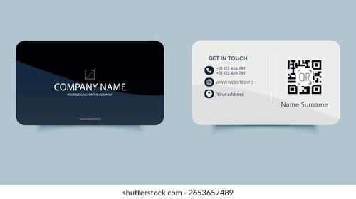 Modern Business Card Template with QR Code and Contact Icons