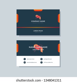 Modern business card template red colors. Flat design, vector abstract creative geometric background.