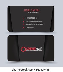 Modern business card template.  Red and black vector.